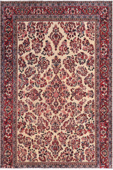 handmade Traditional Antique Beige Red Hand Knotted RECTANGLE 100% Wool Pile area rug 6x9